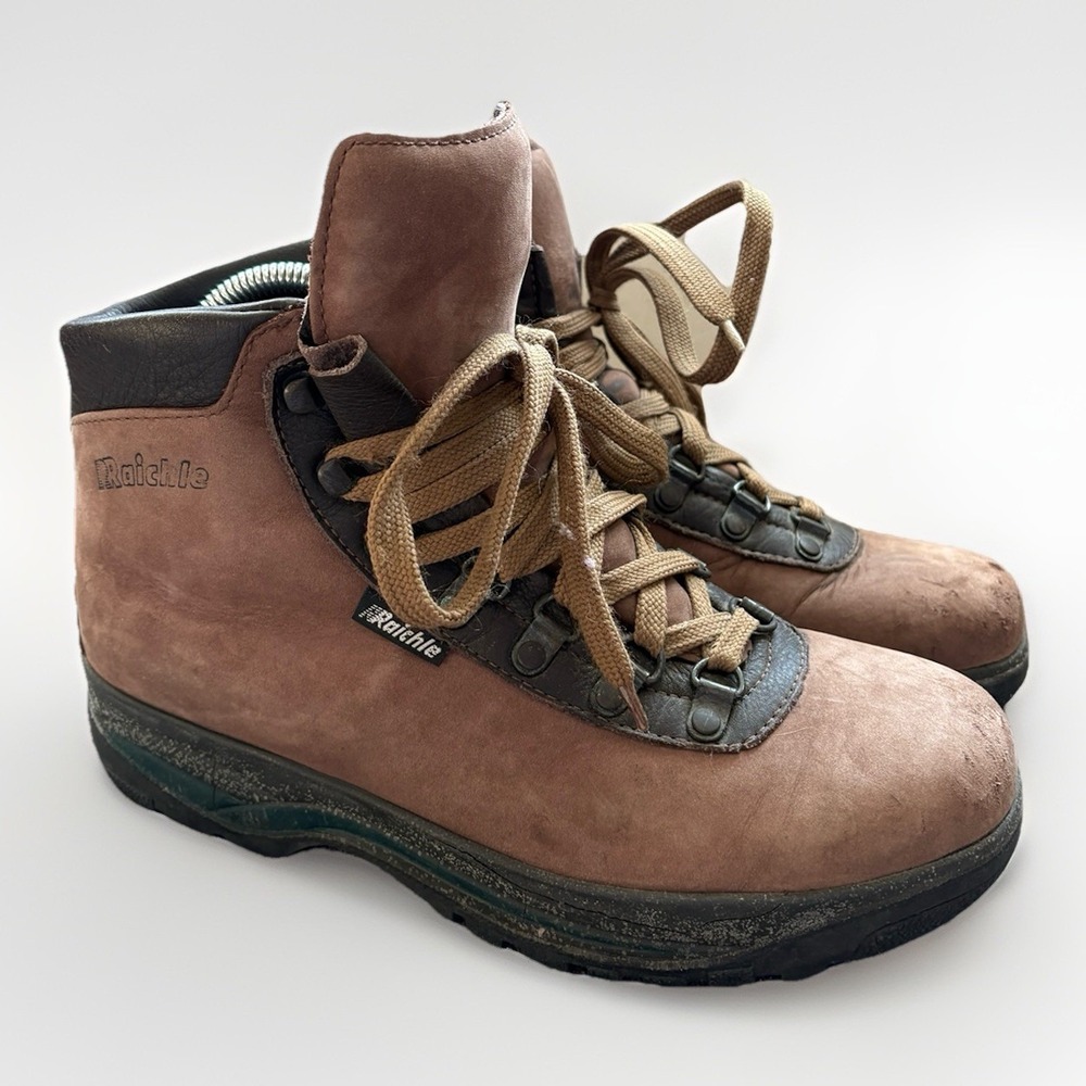 Brown‎ RAICHLE Nubuck Leather Climbing Hiking Mountaineer Boots 8M SWITZERLAND